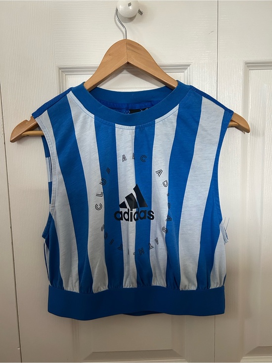 adidas Tops - adidas Blue and White Striped Cropped Tank with mesh back